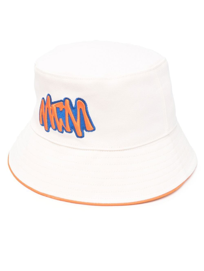 Mcm Sommer Embroidered Logo Bucket Hat In White