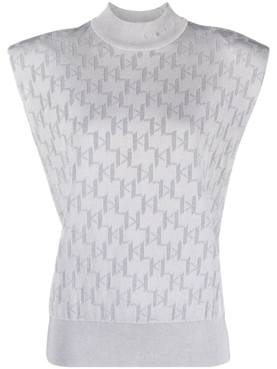 Karl Lagerfeld Monogram Jacquard Knit Top In Grey