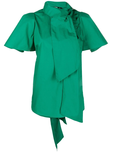 Karl Lagerfeld Neck-bow Poplin Shirt In Green