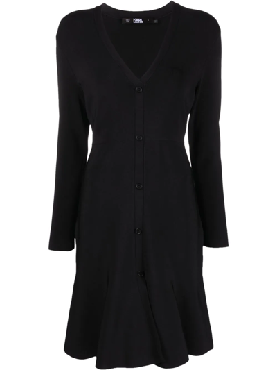 Karl Lagerfeld Buttoned Knitted Dress In Black