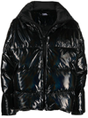 Karl Lagerfeld Water Resistant Down & Feather Fill Short Hooded Puffer Coat In Black