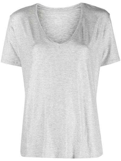 Majestic Melange-effect V-neck T-shirt In Grey
