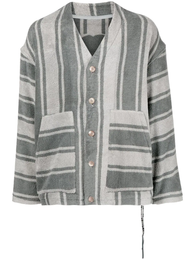 Mastermind Japan Striped Cotton Cardigan In Grey