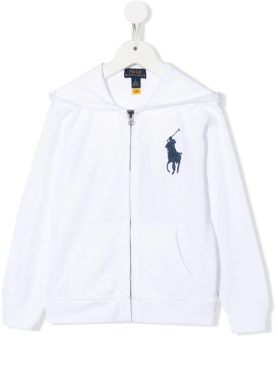 Polo Ralph Lauren Kids' Big Pony-embroidered Zip-up Hoodie In Weiss