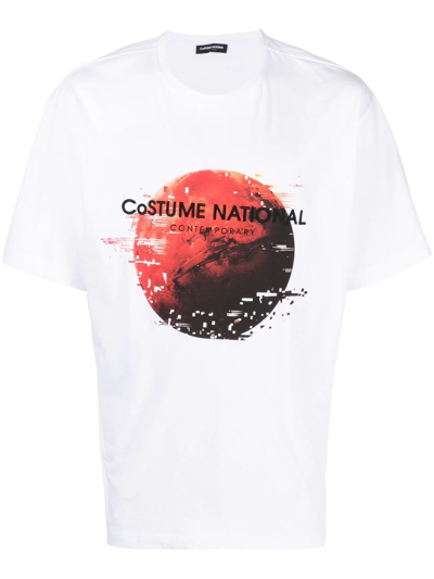 Costume National Contemporary Graphic-print Logo-embroidered T-shirt In White