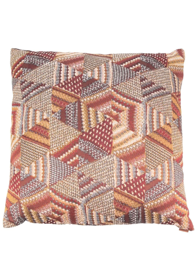 Missoni Geometric Patchwork Embroidered Cushion In Brown
