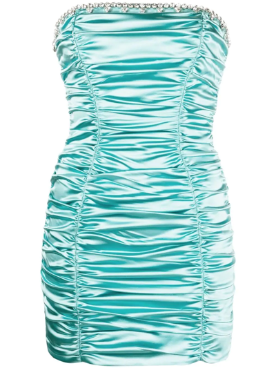 Area Crystal Embellished Ruched Mini Dress In Aqua