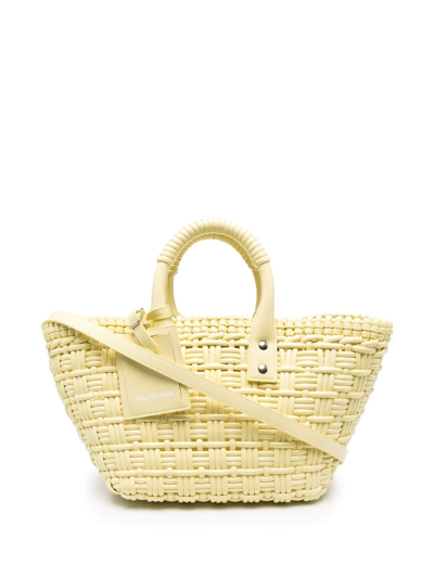 Balenciaga Bistro Xs Woven Faux-leather Basket Bag In Yellow