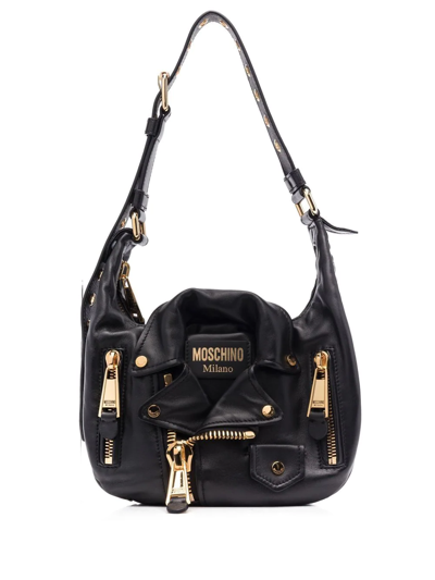 Moschino Logo-plaque Leather Shoulder Bag In Black