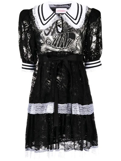 Charles Jeffrey Loverboy Goth Tiered Lace Dress In Black