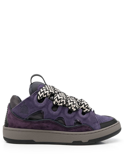 Lanvin Raisin Leather Curb Trainers In Purple