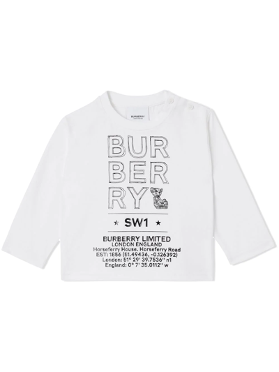 Burberry Babies' Logo Sketch-print Cotton T-shirt In White