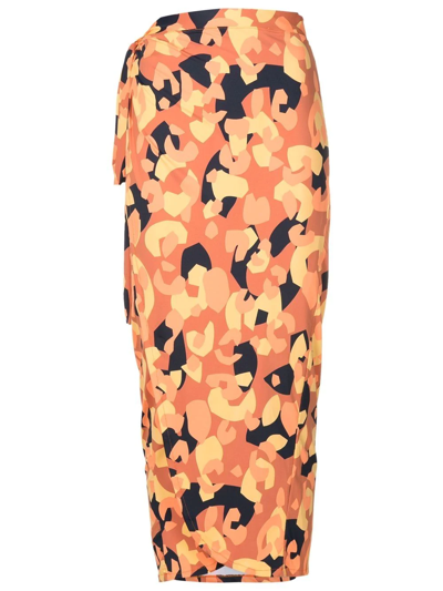 Brigitte Abstract Print Beach Skirt In Orange