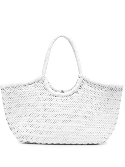 Dragon Diffusion Woven Leather Shoulder Bag In White