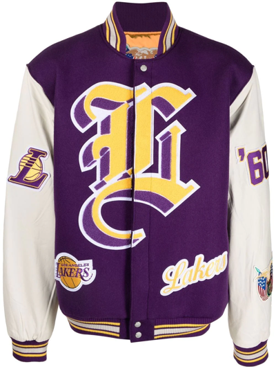 Jeff Hamilton Lakers Appliquéd Felt And Leather Bomber Jacket In Purple