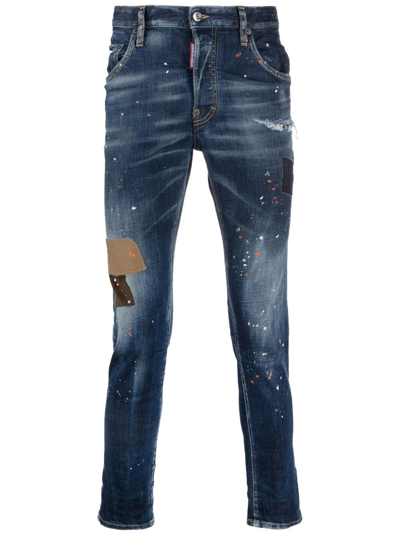 Dsquared2 Paint-splatter Detail Jeans In Blue