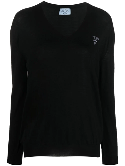 Prada V-neck Cashmere-blend Jumper In Schwarz