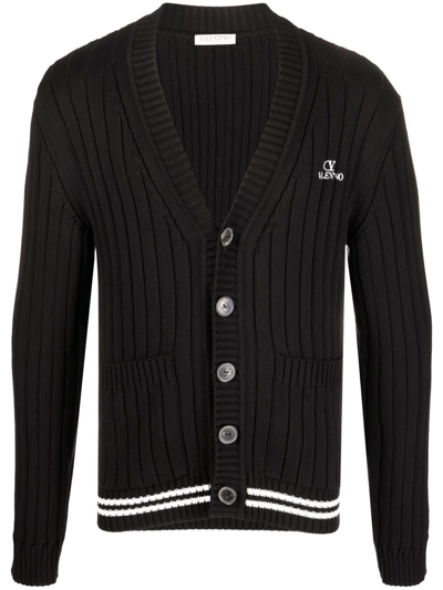 Valentino Cardigan With Embroidered Logo In Black