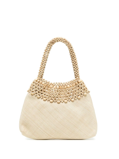 Aranaz Arruga Beaded Tote In Nude