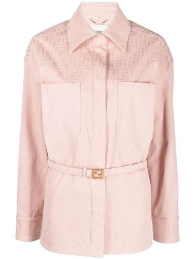 Fendi Denim Ff Belted Jacket In Pink