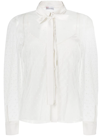 Red Valentino Point D'esprit Long-sleeved Blouse In Weiss