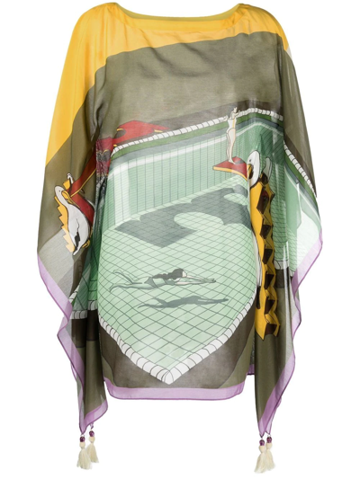 Tory Burch Printed Cotton And Silk-blend Kaftan In Green