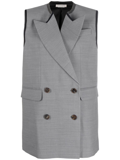 Alexander Mcqueen Peak Lapels Double-breasted Vest In Gris