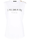BALMAIN METALLIC-LOGO SLEEVELESS T-SHIRT