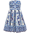 Dolce & Gabbana Strapless Pleated Printed Cotton-poplin Mini Dress In Tris Maioliche F.bco