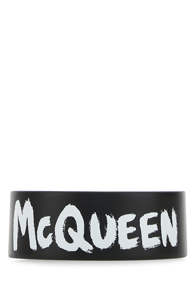 Alexander Mcqueen Graffiti-print Leather Bracelet In Black