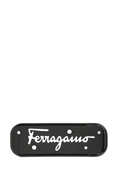 Ferragamo Crystal-embellished Logo Hair Clip In Black