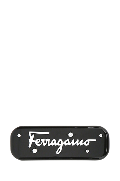Ferragamo Crystal-embellished Logo Hair Clip In Nero