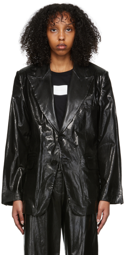 Mm6 Maison Margiela Black Faux-leather Blazer