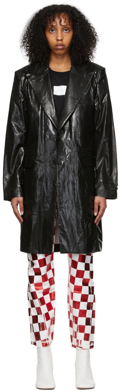 Mm6 Maison Margiela Black Faux-leather Coat