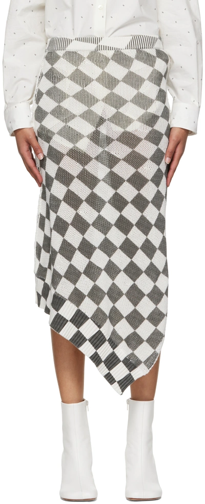 Mm6 Maison Margiela Asymmetric Checkerboard Cotton Midi Skirt In Off-white & Black