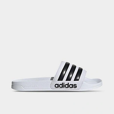 Adidas Originals Adilette Shower Mens Striped Lightweight Pool Slides In White/black/white