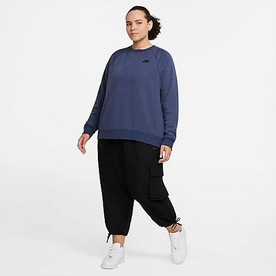 Nike Women's Sportswear Essential Fleece Crewneck Sweatshirt (plus Size) In Midnight Navy/heather/black