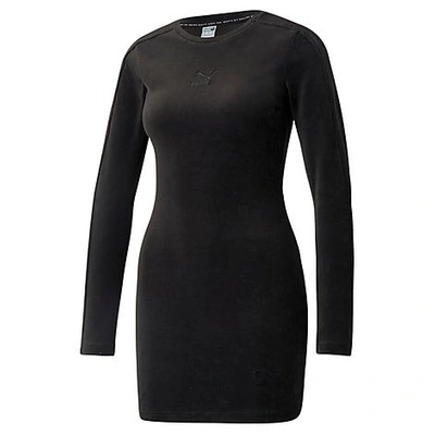 Puma Women's Iconic T7 Velour Fitted Dress (plus Size) In Black/black