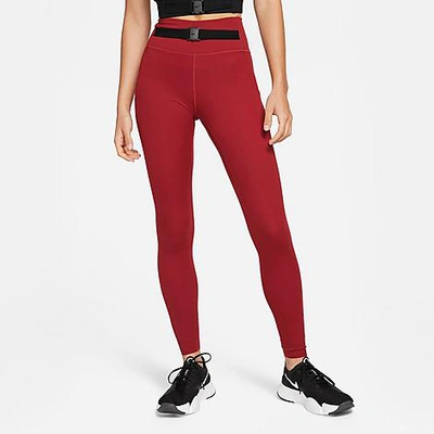 Nike Women's Dri-fit One Luxe Buckle Mid-rise Leggings In Pomegranate/clear