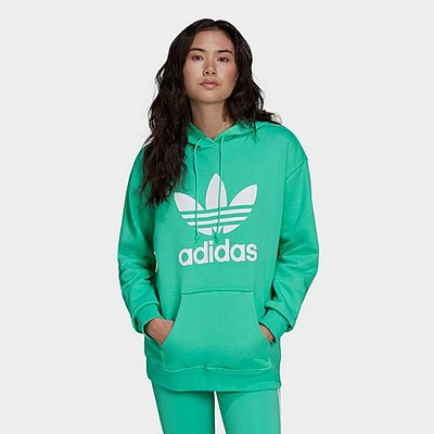 Adidas Originals Trefoil Logo棉质连帽卫衣 In Green