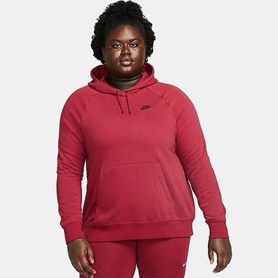 Nike Women's Sportswear Essential Hoodie (plus Size) In Pomegranate/black