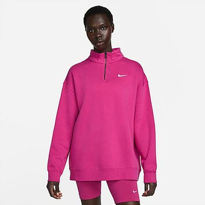 Nike Women's Sportswear Trend Quarter-zip Fleece Sweatshirt In Active Pink/white