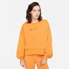 Nike Sportswear Swoosh Oversize Crop Fleece Sweatshirt In Light Curry/pearl White/desert Ochre