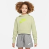 Nike Sportswear Club Big Kids' (girls') French Terry Cropped Hoodie In Olive Aura/atomic Green