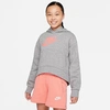 Nike Girls' Sportswear Club Fleece High-low Pullover Hoodie In Carbon Heather/pink Salt