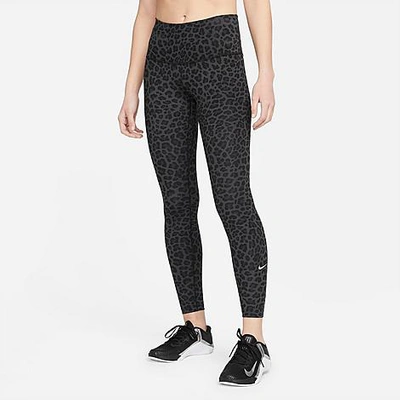 Nike Women's Dri-fit One High-rise Animal Print Leggings In Dark Smoke Grey/white