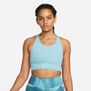 Nike Women's Dri-fit Swoosh Medium-support One-piece Padded Longline Sports Bra In Worn Blue/worn Blue/worn Blue/white