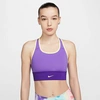 Nike Women's Dri-fit Swoosh Medium-support One-piece Padded Longline Sports Bra In Psychic Purple/electro Purple/melon Tint/melon Tint