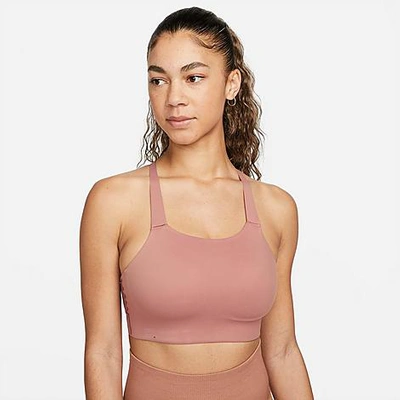 Nike Women's Swoosh Luxe Medium-support Padded Sports Bra In Fossil Rose/iron Grey