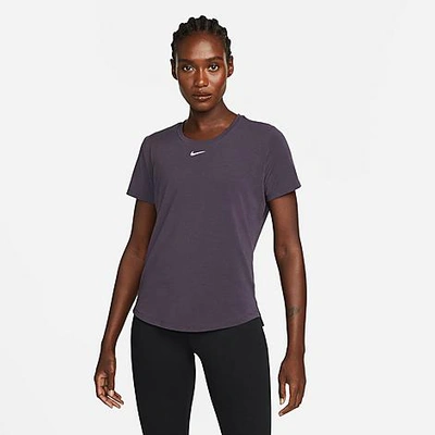 Nike Dri-fit Uv One Luxe Women's Standard Fit Short-sleeve Top In Cave Purple,reflect Silver
